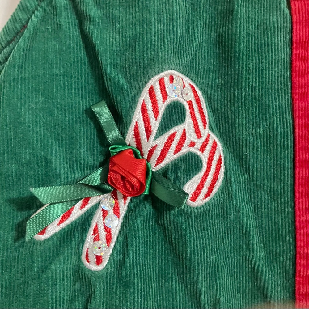 Vintage Rare Editions Christmas Corduroy Jumper Dress Red‎ & Green Candy Cane 4T - Picture 2 of 6